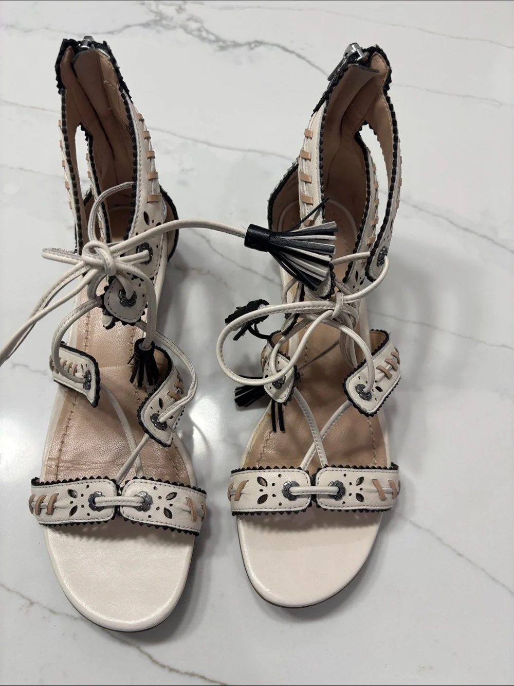 Coach Two-Tone Lace-Up Gladiator Sandal in Pale Pink and Black